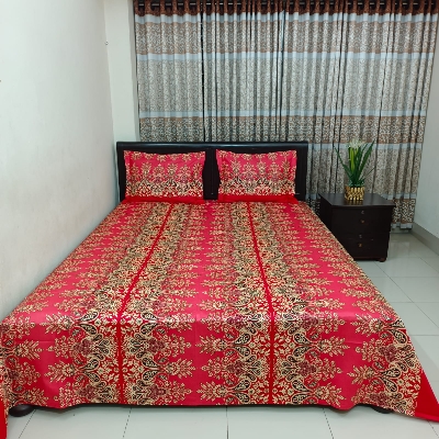 Picture of Luxury Twill Cotton Bedsheet – King Size – 3Pecs – Red Nokshi