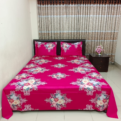 Picture of Luxury Twill Cotton Bedsheet – King Size – 3Pecs – Flora Megenta