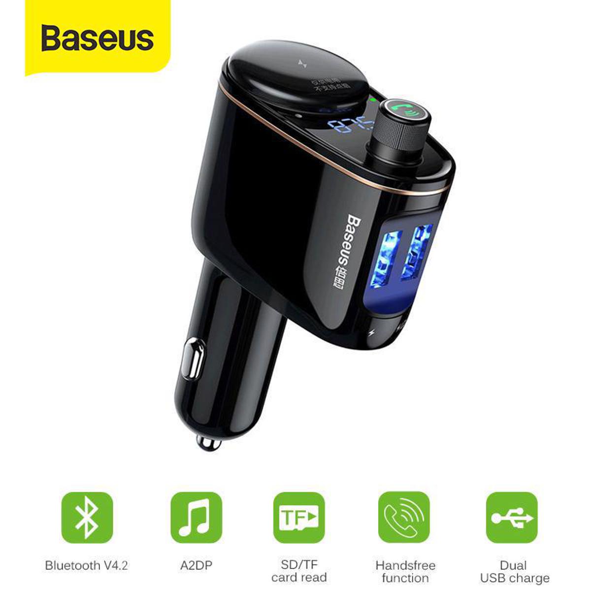 Picture of Baseus Car Charger MP3 Audio Player Bluetooth Car Kit FM Transmitter Handsfree Calling 5V 3.4A Dual USB Mobile Phone Charger