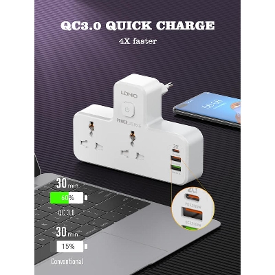 Picture of LDNIO Power Strip 2 Port with 2 USB and 1 USB-C PD & QC3.0 EU (SC2311) – White
