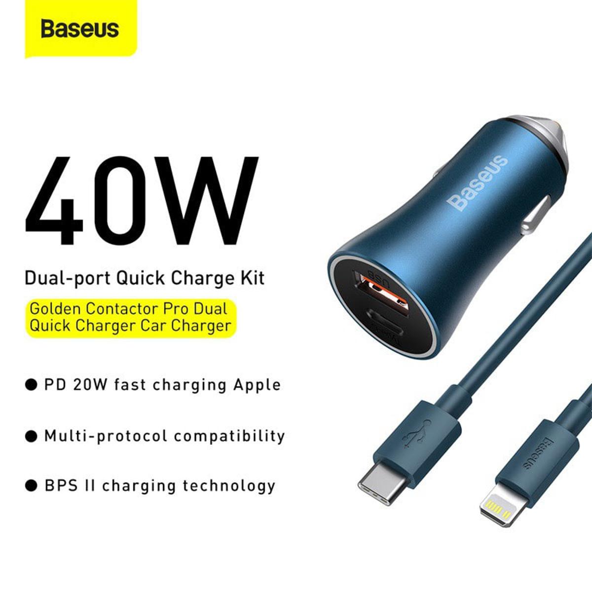 Picture of Baseus Golden Contactor Pro QC U+C 40W Car Charger With Type-C to Lightning Cable