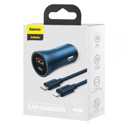 Picture of Baseus 40W USB + Type-C Port Car Charger for iiPhone