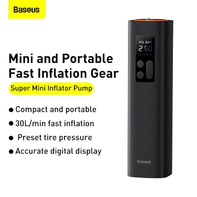 Picture of Baseus Super Mini Inflator Pump Car Air Compressor 12V - black