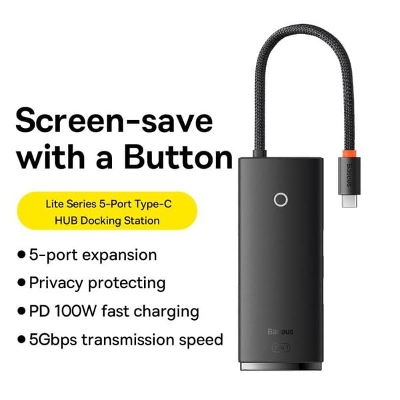 Picture of Baseus Hub Lite Series 5-Port Type-C HUB Docking Station HDMI USB3.0*3 PD Black