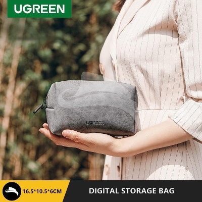 Picture of UG-REEN Electronics Accessories Organizer Bag, Leather Storage for Wired Headphones Earphone USB Cable Cell Phones PC Digital Accessories - grey