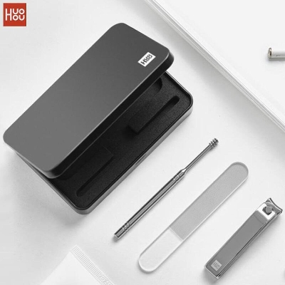 Picture of Xiaomi Youpin Huohou 4 in 1 set Portable Fingernail Toenail Manicure Pedicure Magnetic Absorption Stainless Steel Nail Clipper - Black