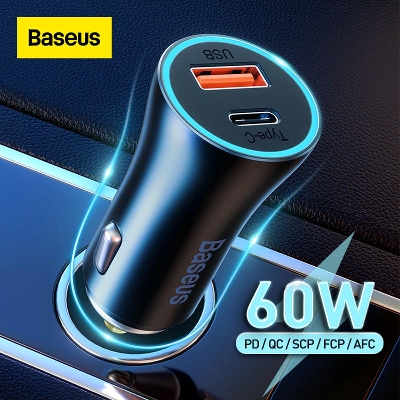 Picture of Baseus 60W Car Charger Quick Charge 4.0 3.0 For Xiaomi Type C PD Fast Charging AFC SCP FCP For iiPhone Huawei Samsung