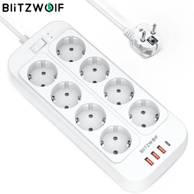 Picture of BlitzWolf BW-PC2 2500W Power Strip USB 8*AC Outlet / 20W USB-C PD Power -  White