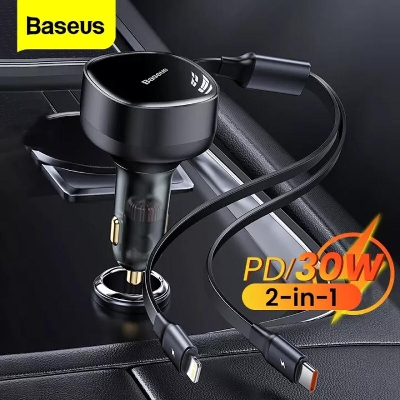 Picture of Baseus Enjoyment Retractable 2 in 1 Car Charger Type-C + Lightning 30W