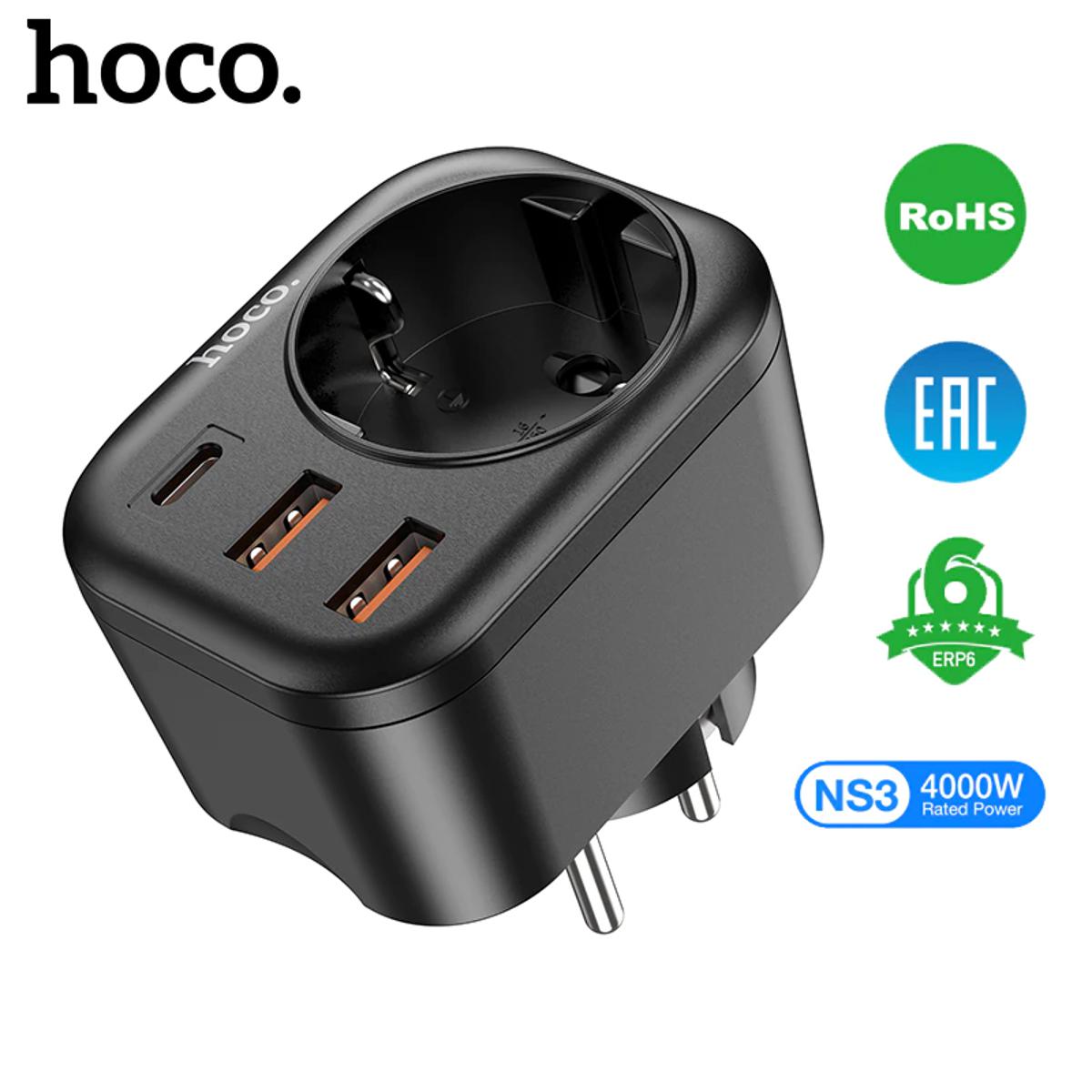 Picture of Hoco NS3 Multifunctional Socket Including 1C+2A PD20W Ports, EU Plug - Black