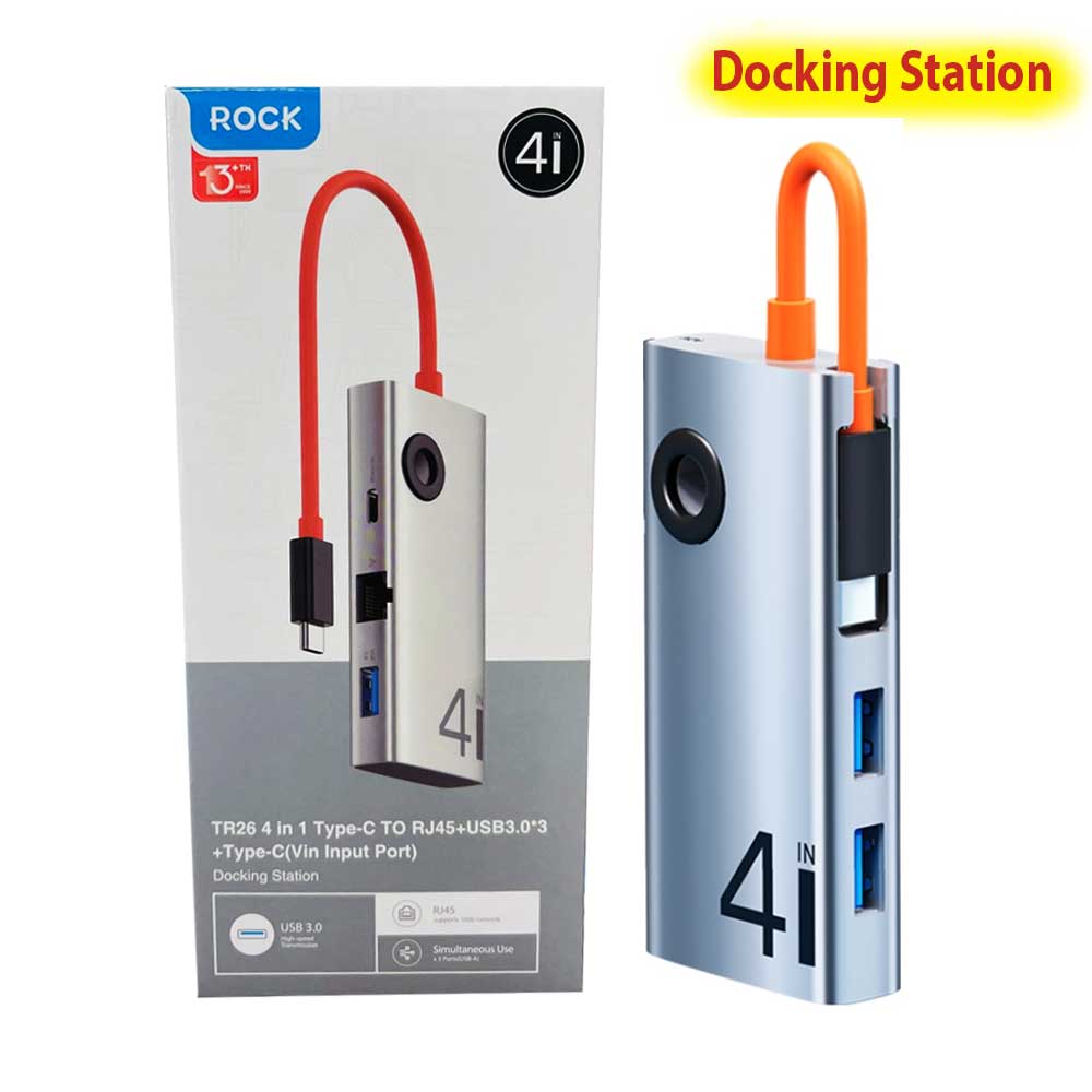 Picture of ROCK TR26 4 in 1 Type-C to USB 3.0×3 RJ45 Portable Multifunctional HUB Docking Station