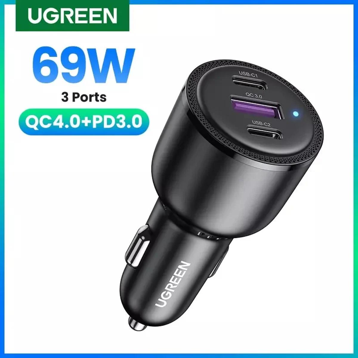 Picture of U GREEN Car Chargers 69W QC3.0 Quick Charger 1X USB 2x Type-C Car Cigarette Lighter Adapter 20467