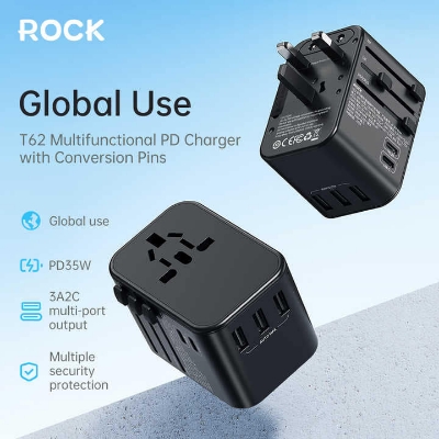 Picture of ROCK 35.5W Travel Multifunctional Plug PD Fast Charger Power Adapter - Black