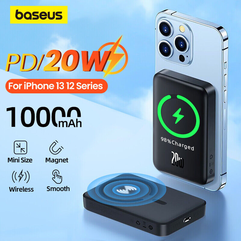 Picture of Baseus 10000mAh Power Bank Magnetic Wireless Charger For iPhone 15/14/13/12 Series, Mini Portable External Battery Black