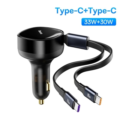Picture of Baseus Enjoyment car charger with USB-C cables, 33W (black)