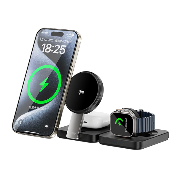 Picture of WiWU Wi-W028 Qi2 3 in 1 Foldable Wireless Charger – Black