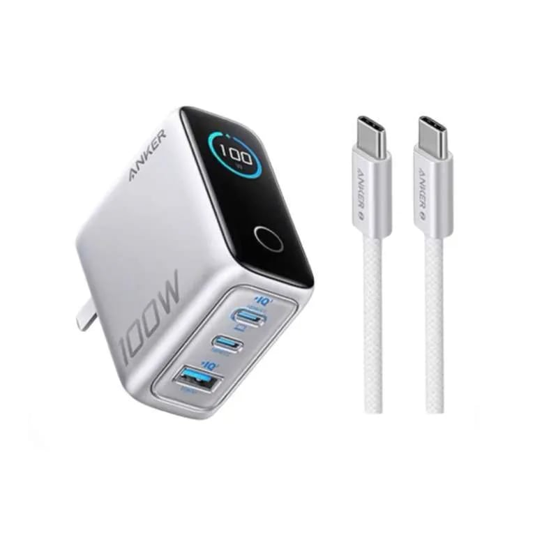 Picture of ANKER B121B Charger 3 Port 100W Fast Charging LED Display USB C to USB C Cable