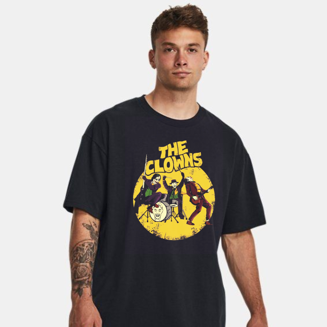 Picture of Got it. Here’s an updated version:**Title:** Stylish Drop Shoulder Clown-Themed T-Shirt | Trendy, Comfortable & Fun | Unisex Fashion Tee**Description:**  Make a bold statement with our Stylish Drop Shoulder Clown-Themed T-Shirt! Crafted from high-qua