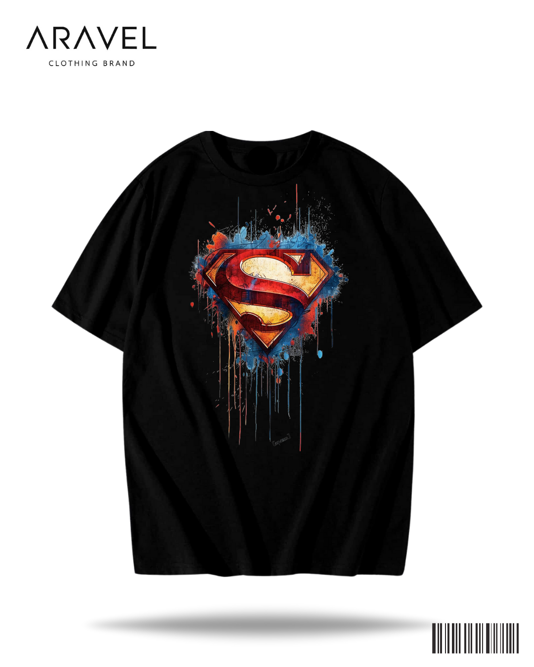 Picture of Aravel Superman T-Shirt for Men | 190 GSM Premium DTF Print | Black Unisex Tee, Sizes M, L, XL | Unique Superhero Design