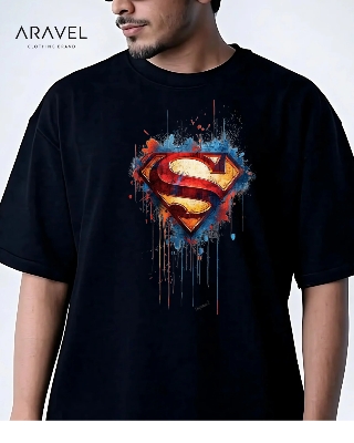 Picture of Aravel Superman T-Shirt for Men | 190 GSM Premium DTF Print | Black Unisex Tee, Sizes M, L, XL | Unique Superhero Design