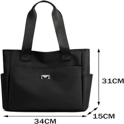 Picture of Nylon Tote Bag for Women Work Waterproof Shoulder Handbag with Zipper Multi Pockets Travel Purses Top-Handle Bags