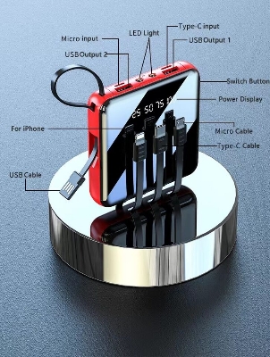 Picture of Power Bank 20000mAh Built-in Connectors for Apple iPhone/iPad, USB, Mini USB and USB-C Ports