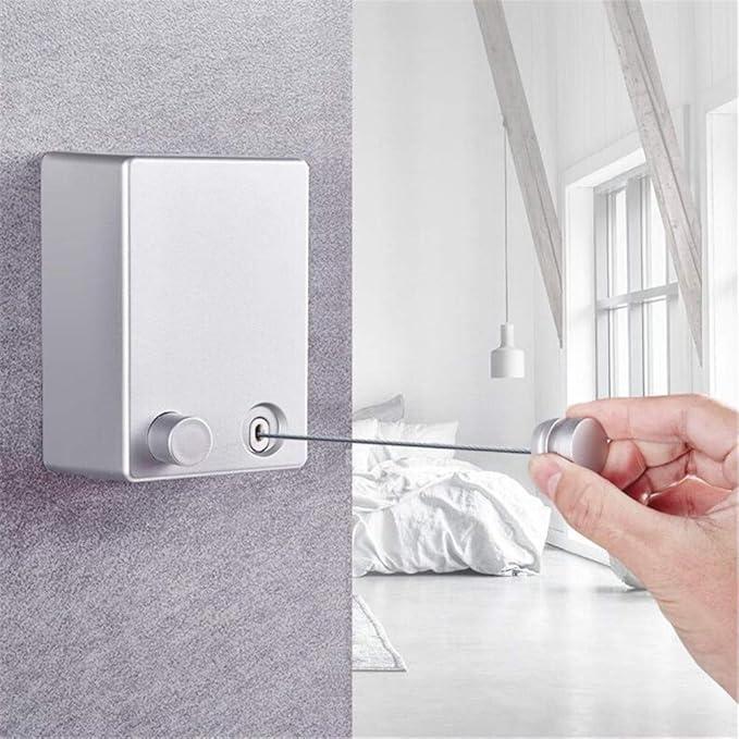 Picture of Hot Retractable Clothes Wall Hanger Indoor and Outdoor Wall Mounted Clothes Dryer Steel Wire Magic Drying Rack Balcony Bathroom Invisible Clothesline