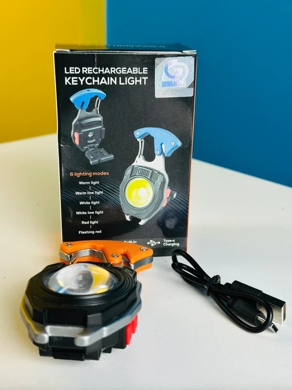 Picture of Keychain Flashlight,LED Flashlights,COB Keychain Work Lights,with Heater Function,7 Light Modes,USB Rechargeable,Magnet Base for Adsorption,Folding Bracket,Bottle Opener