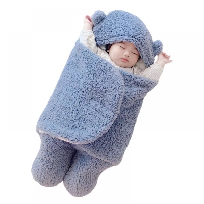 Picture of Outdoor Windproof Plush Solid Colour Soft Baby Hold Blankets - Infant Cocoon Wraps Cotton Winter Sleeping Bag (Multicolor, 0-1 Year) - Urine Mat For Baby