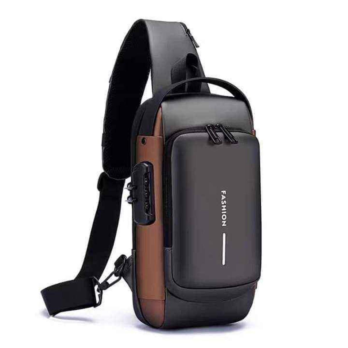 Picture of Anti-theft Travel Bag Male USB Charging Chest Bag Pack Multifunction Patent Leather Chest Bag Men Waterproof Men Crossbody Bag.