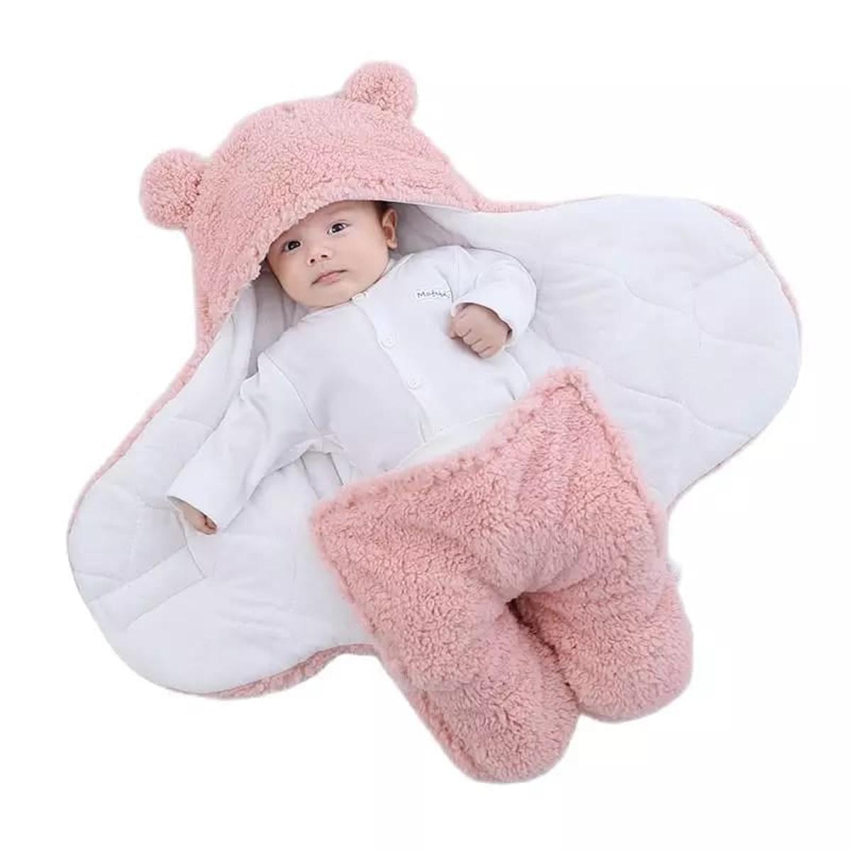 Picture of Newborn Outdoor Windproof Plush Solid Colour Soft Baby Hold Blankets Infant Cocoon Wraps Cotton Winter Sleeping Bag Multicolor For (0-1 Year )