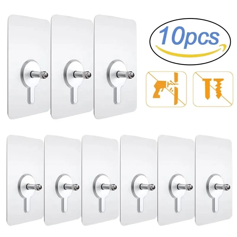 Picture of 10Pcs Strong Self Adhesive Nails Poster Seamless Wall Hook Waterproof Durable Transparent Screw Hanger Hook for Kitchen Bathroom