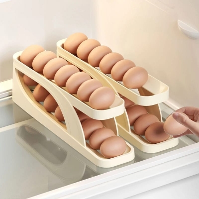 Picture of Double-Layer Egg Dispenser Automatic Roll-Down Egg Storage Rack Slide Egg Carton Refrigerator Egg Basket Kitchen Countertop Egg Holder Dshop