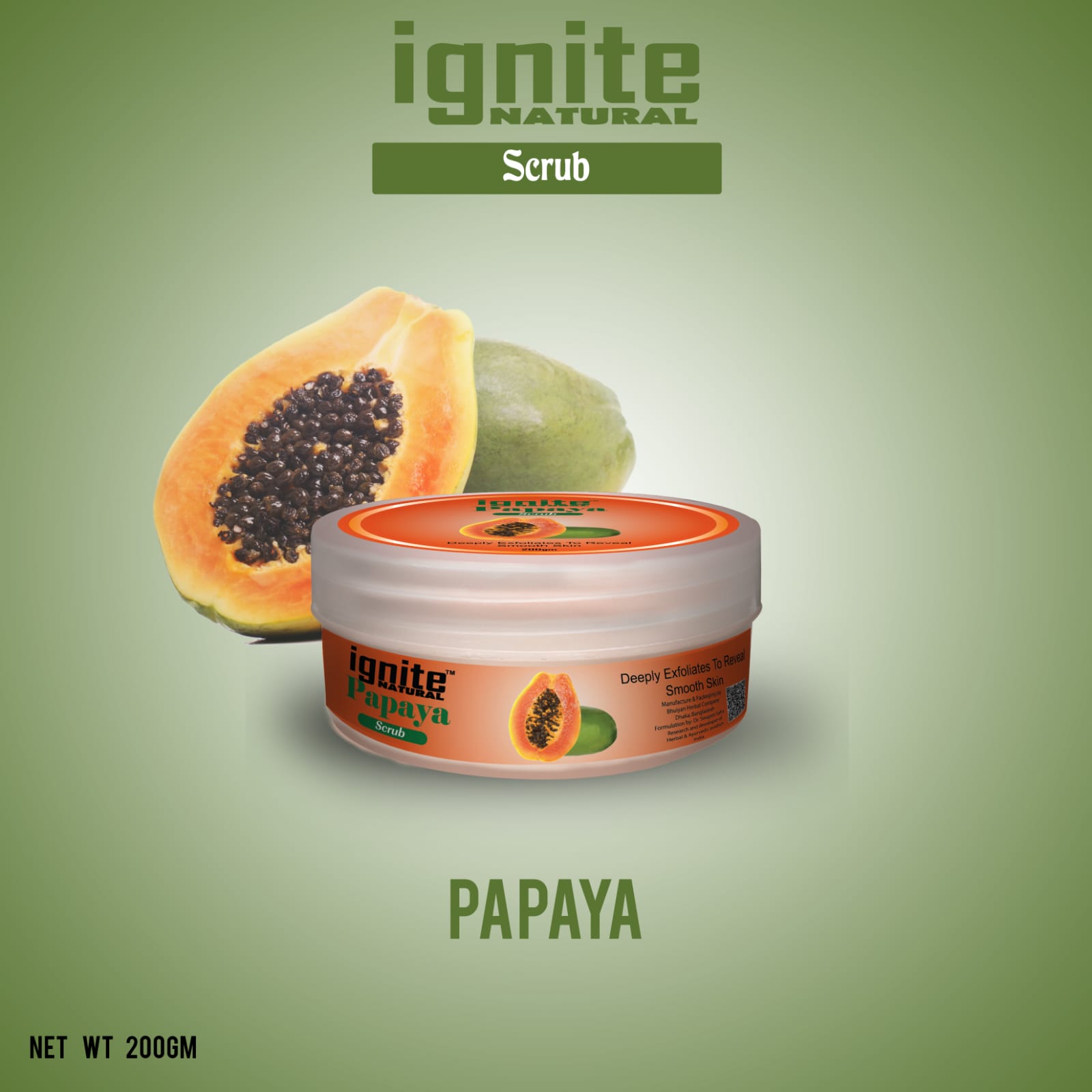 Picture of BSTI Approved Indian product Ignite body scrub PAPAYA used for male/ female - 200 gm