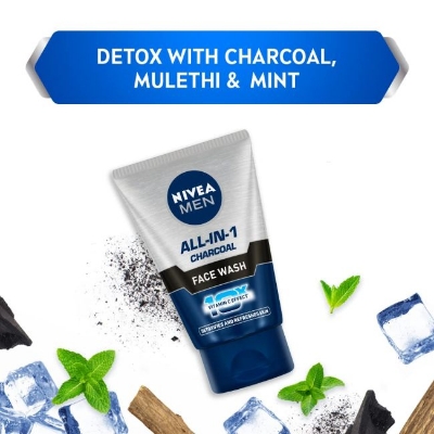 Picture of International European product skin care Nive*a men All IN 1 Charcoal face wash used for male - 100 gm
