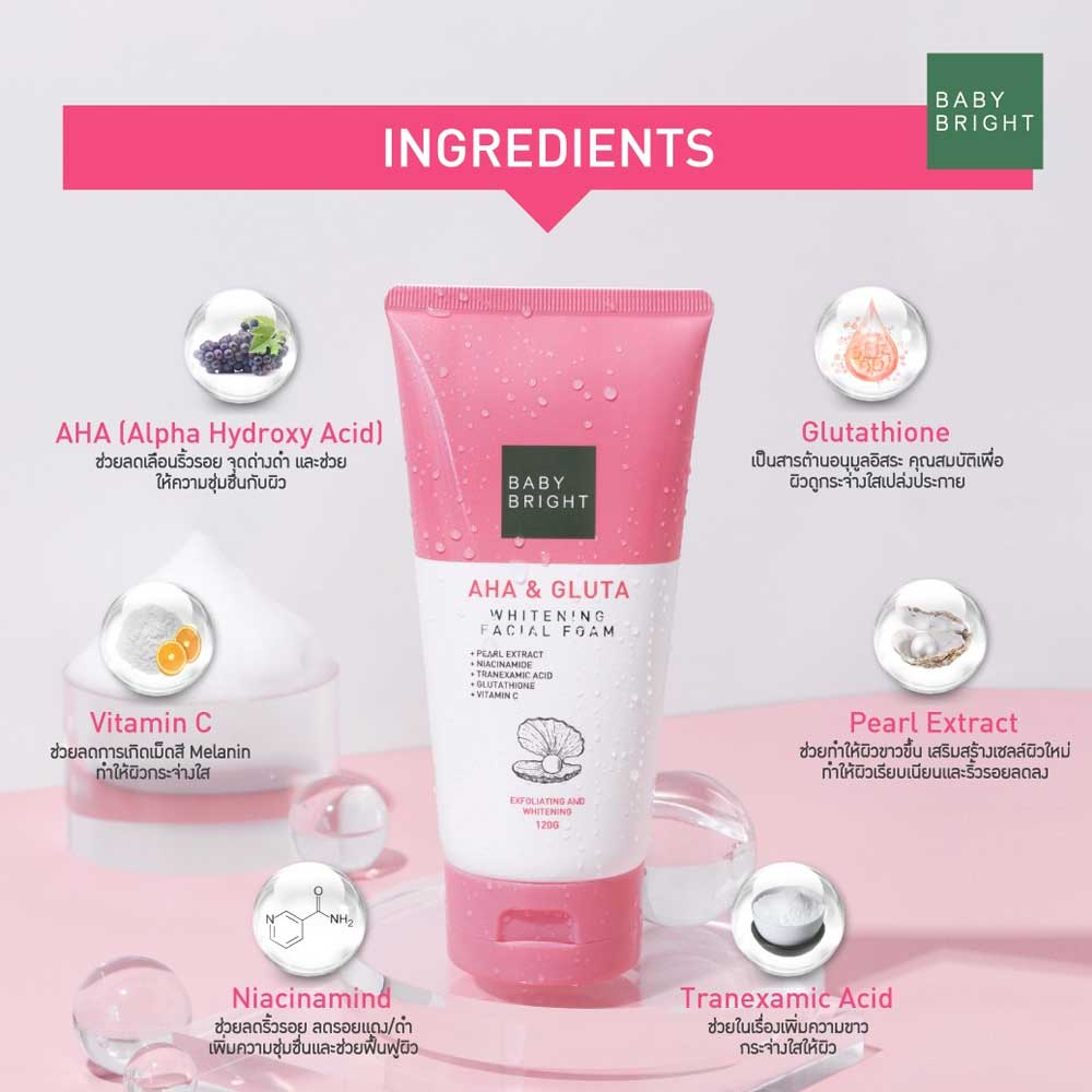 Picture of International Thailand product Skin care Baby Bright Aha & Gluta face wash used for male/female - 120 gm
