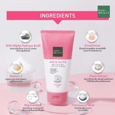 Picture of International Thailand product Skin care Baby Bright Aha & Gluta face wash used for male/female - 120 gm