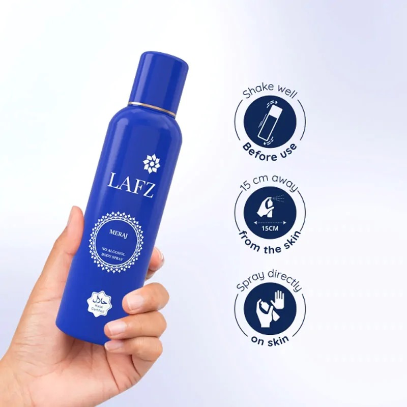 Picture of International Indian product Body spray perty scent LAFZ Meraj used for male - 100 gm
