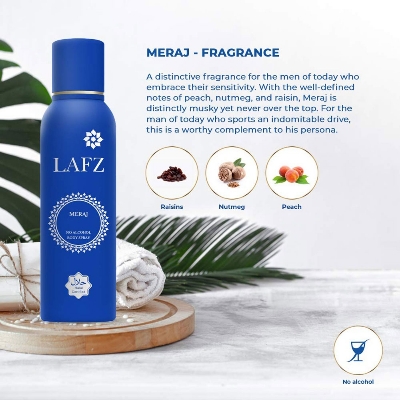 Picture of International Indian product Body spray perty scent LAFZ Meraj used for male - 100 gm
