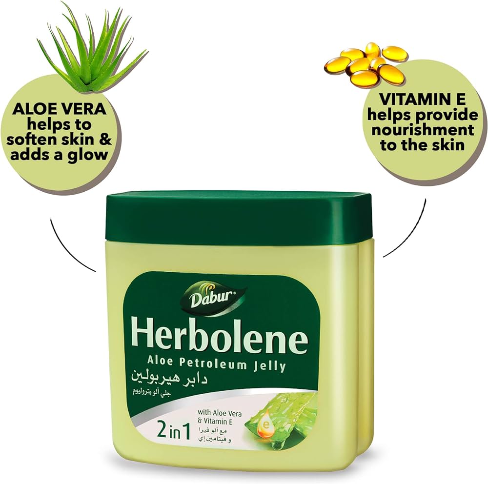 Picture of International UAE Product Skin care Dabur Herbolene Aloe Petroleum jelly 2 in 1 white used for male/female - 425 ml