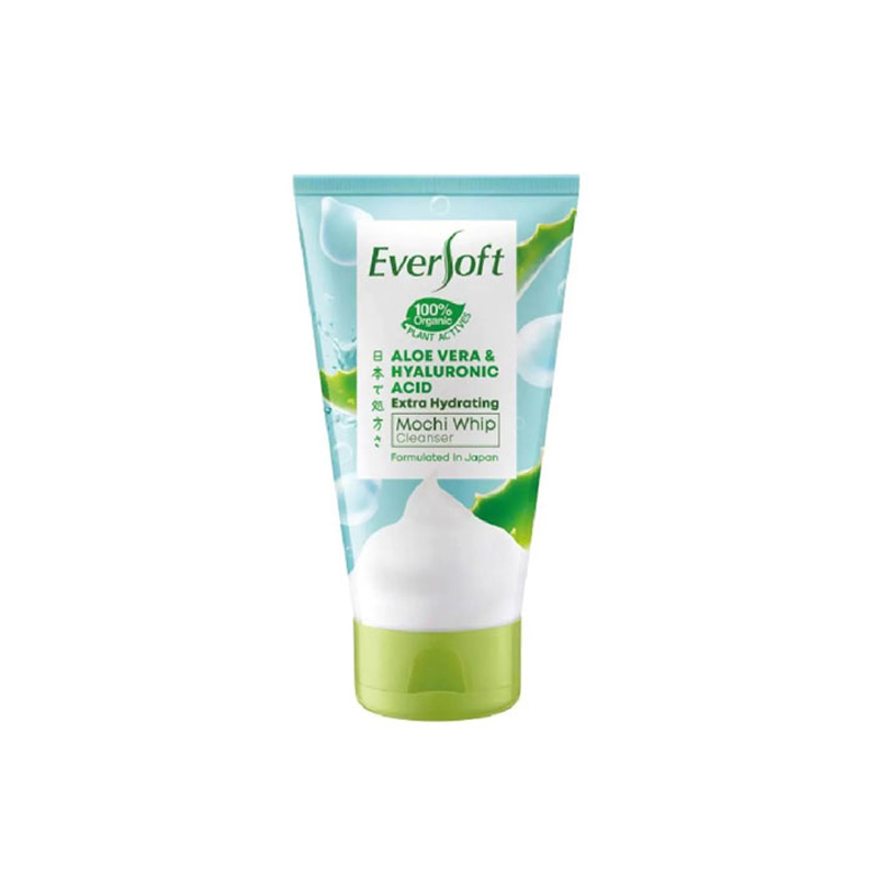 Picture of International Malaysian product Eversoft Aloe vera & Hyaluronic Mochi Whip cleanser used for male female - 120 gm
