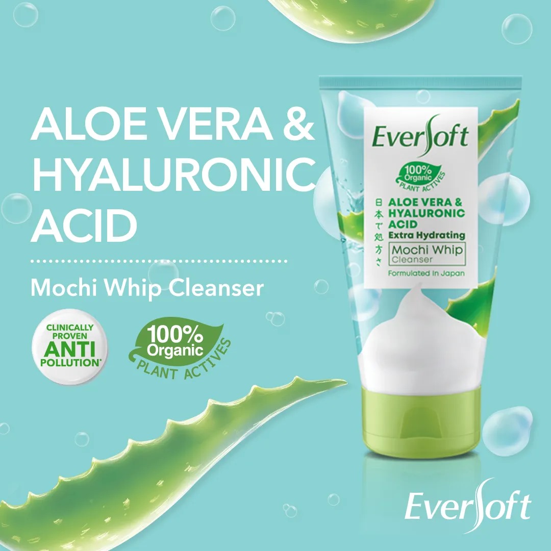 Picture of International Malaysian product Eversoft Aloe vera & Hyaluronic Mochi Whip cleanser used for male female - 120 gm