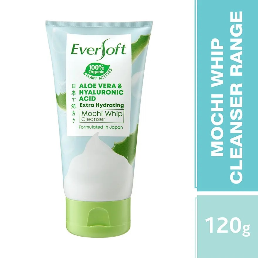 Picture of International Malaysian product Eversoft Aloe vera & Hyaluronic Mochi Whip cleanser used for male female - 120 gm