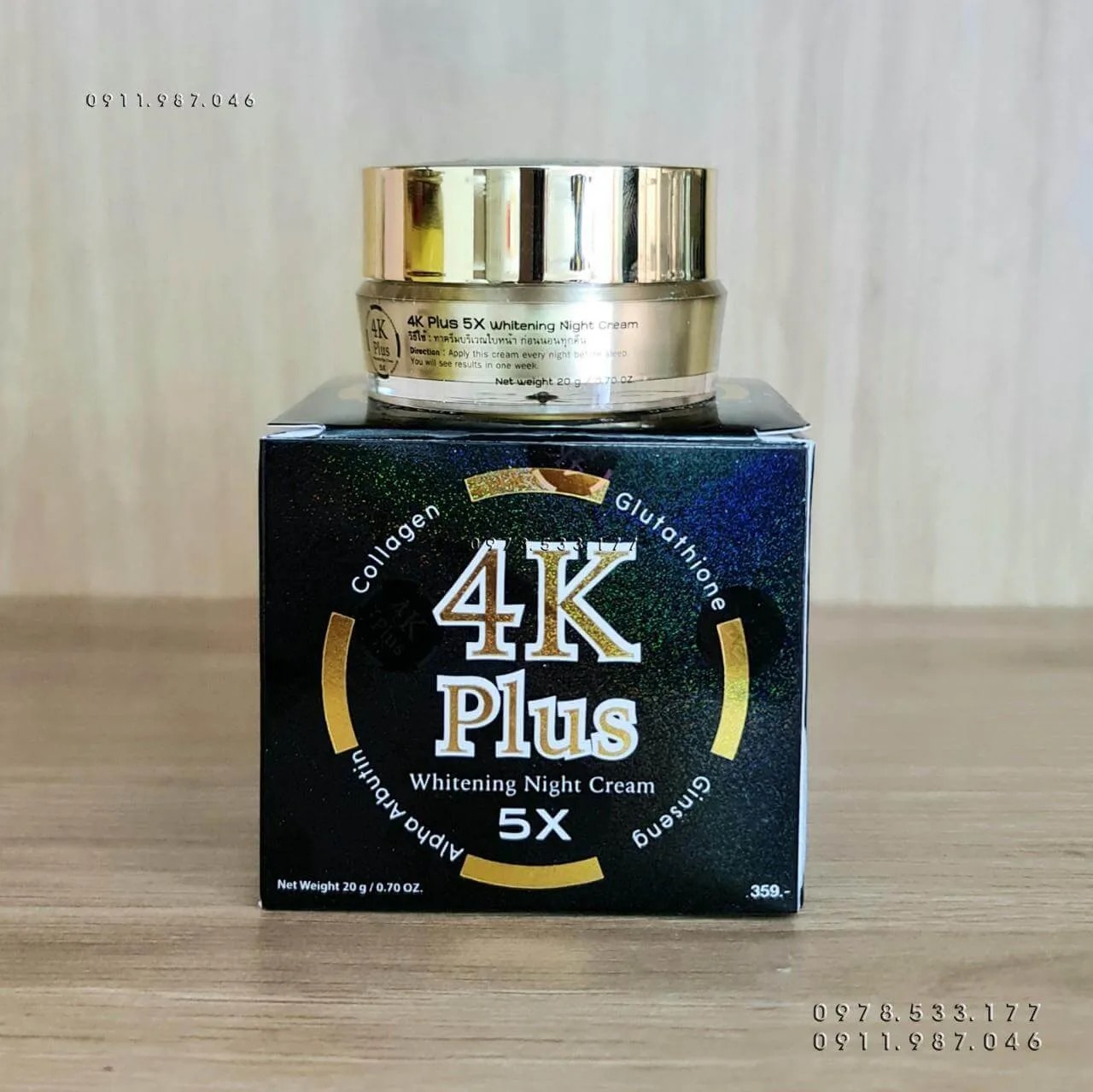 Picture of 20 gm 4K plus whitening 5X night cream International Thailand product used for male female