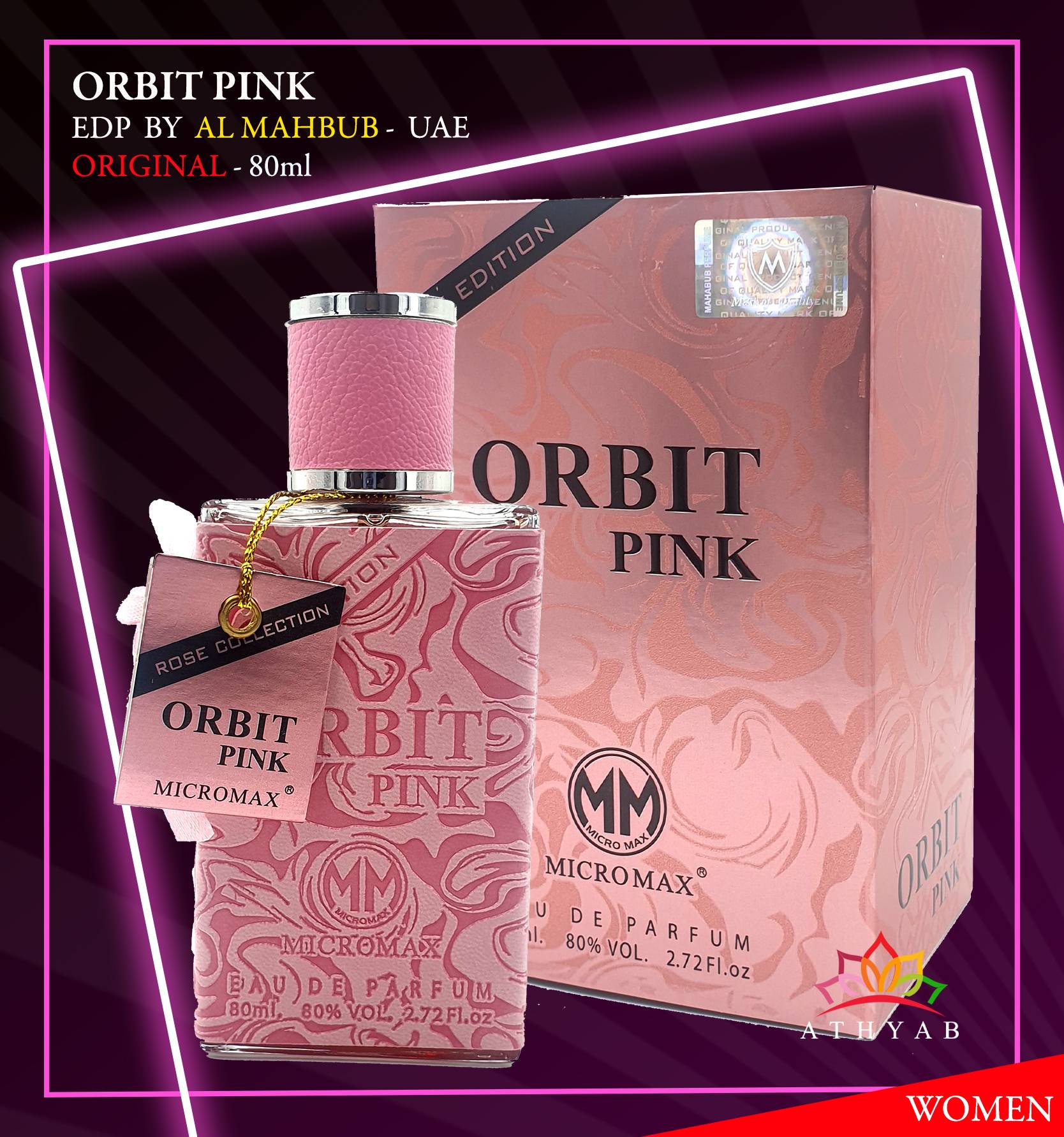 Picture of 80 ml Micro max Orbit Pink Body perfume International UAE product used for female