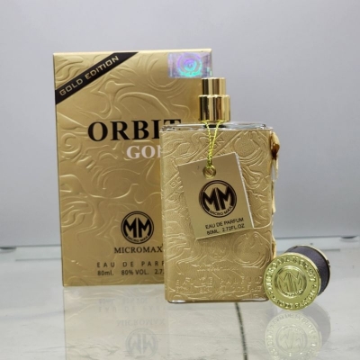 Picture of 80 ml Micro max Orbit Gold Body perfume International UAE product used for male female