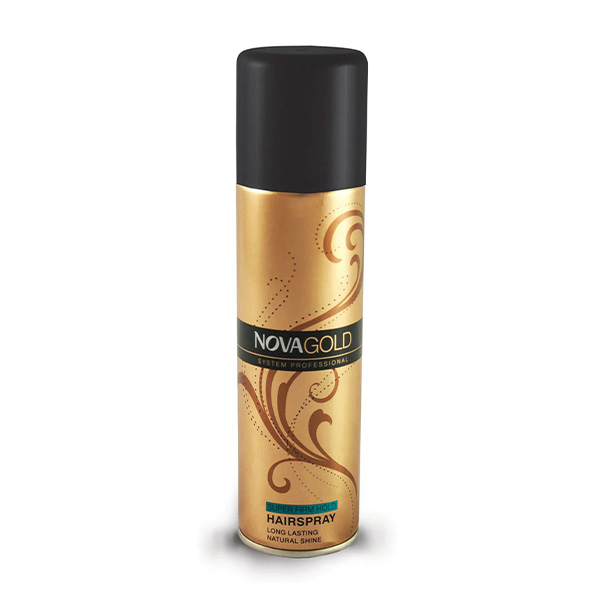 Picture of 200 ml Nova Gold Super firm Hold hair spray International UAE product used for male female