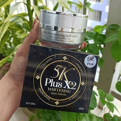 Picture of 20 gm 5k plus X2 Whitening night cream international Thailand product used for female