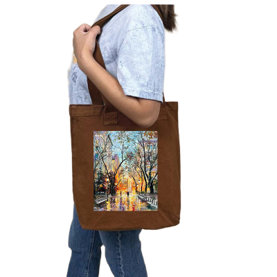 Picture of Canvas Tote Bag/Fashionable Top Handle Bag Brown Color with Zipper for girls For University/College/Trendy Fashionable Women