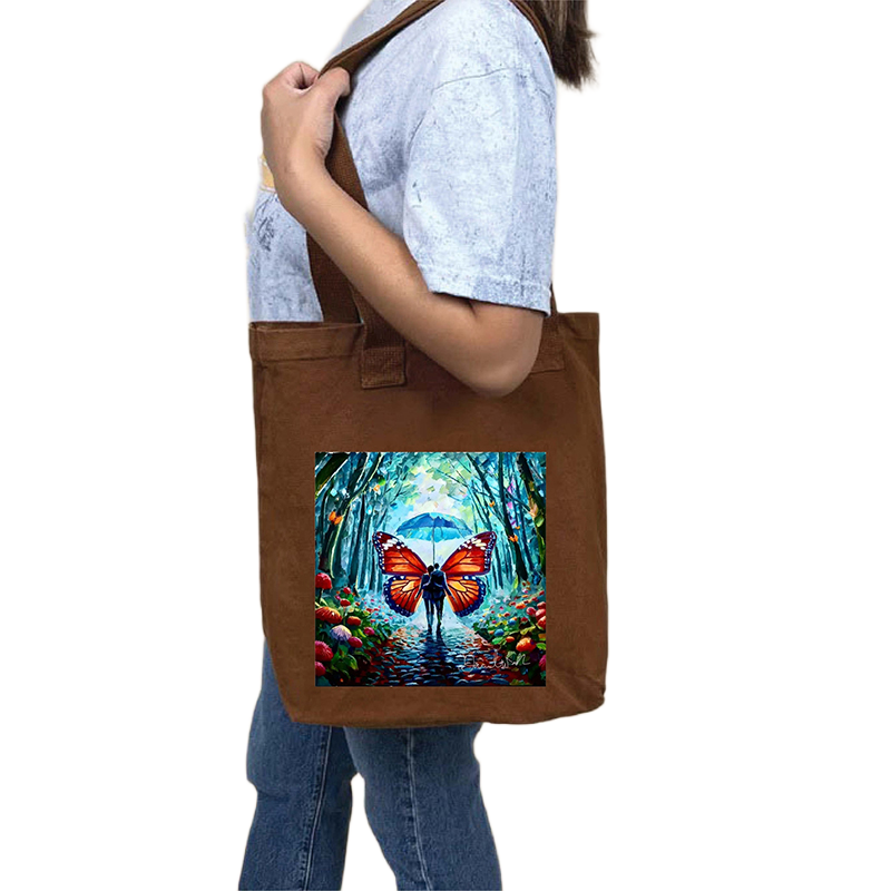 Picture of Canvas Tote Bag/Fashionable Top Handle Bag Brown Color with Zipper for girls For University/College/Trendy Fashionable Women